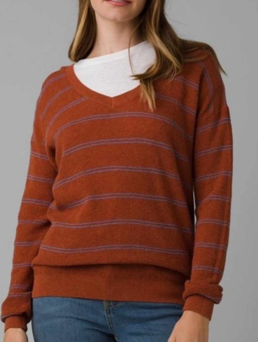 PrAna Milani Orange And Blue Striped Sweater